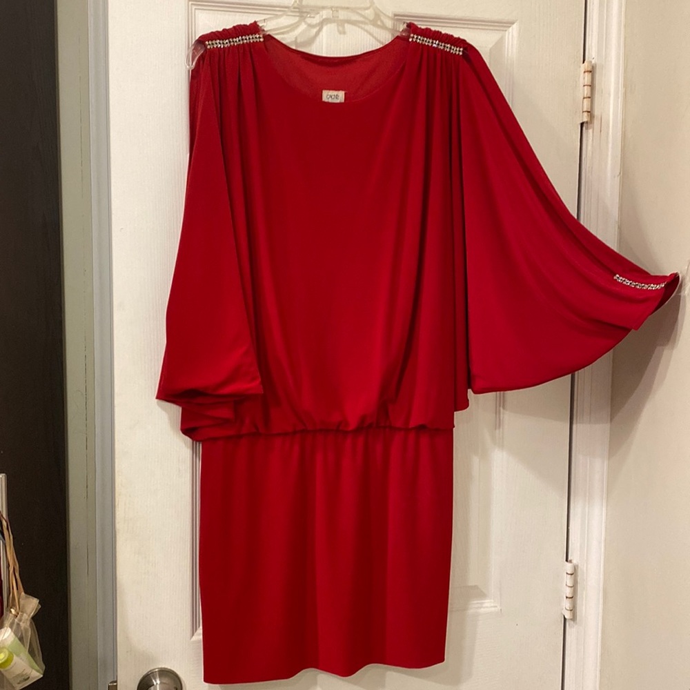 Beautiful figure flattering red dress.